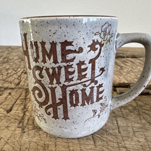 Vintage Home Sweet Home Mugs Pair Speckled Pottery Set Made in Japan 70s Country - Picture 10 of 13